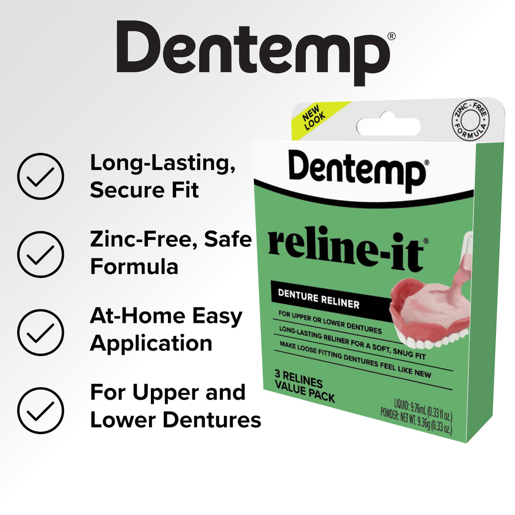 Dentemp Denture Reline Kit Value Pack - Advanced Formula Reline It Denture Reliner - Denture Kit to Refit and Tighten Dentures for Both Upper & Lower Denture (2 Pack (6 Relines))