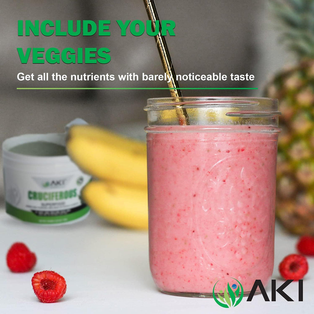 AKI Cruciferous Superfood Green Mix Powder - Made from Kale, Broccoli, Brussels Sprouts, Cabbage - Packed with Essential Phytonutrients & Vitamins ((5.3oz/150g))