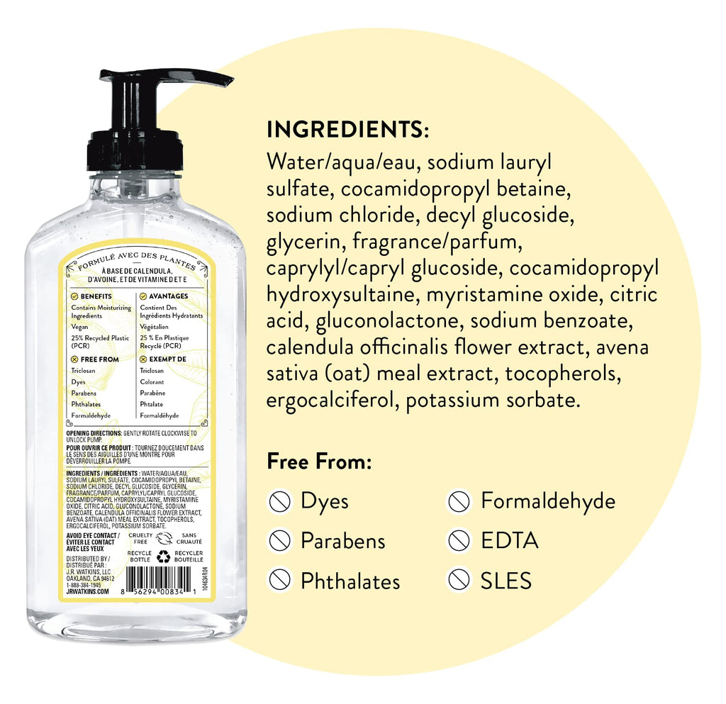 J.R. Watkins Gel Hand Soap, 3 Pack of 11 Fl Oz, Lemon