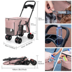 Pet Stroller Cat Dog Stroller Travel Folding Pet Carriers（Pink）