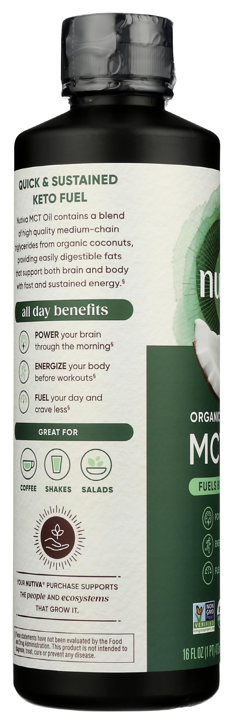 Nutiva Organic MCT Oil, Kosher, Keto Friendly, USDA Certified Organic, Non-GMO, 16 Fluid Ounce (Pack of 1)