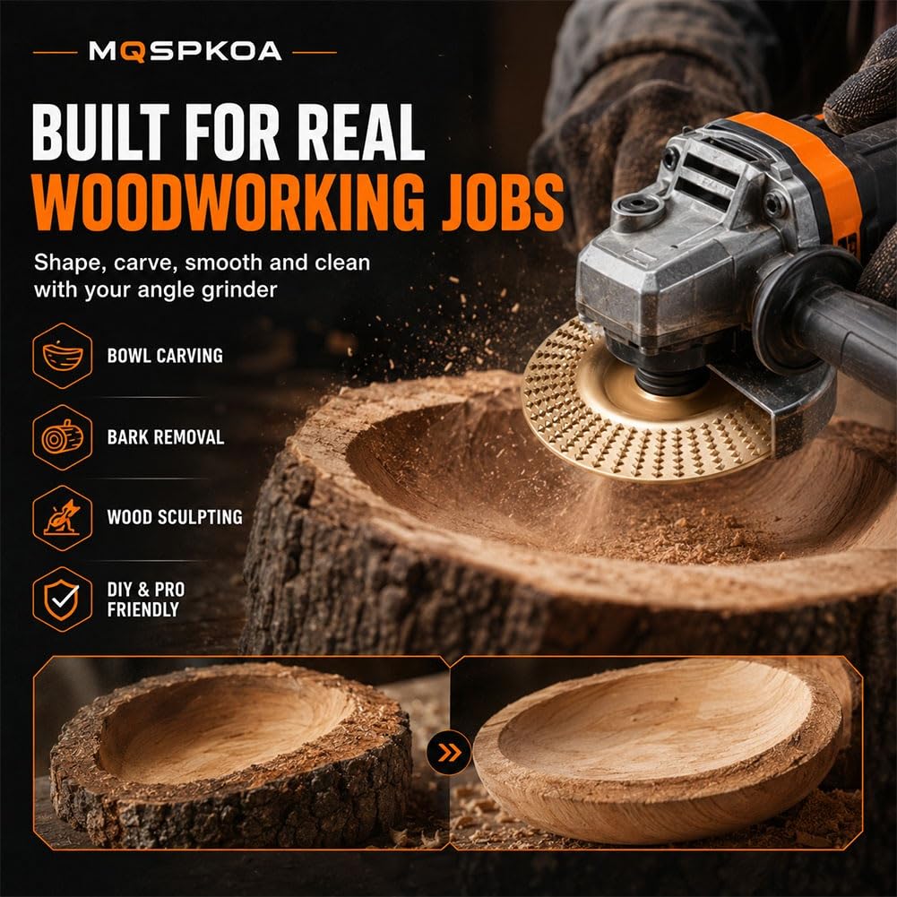 Tungsten Carbide Cutting Wheel, Angle Grinder Polishing Pad, 3PCS Heavy-Duty Wood Carving Disc Set for 4" & 4-1/2" Grinders, Woodworking Attachment for Cutting, Shaping, Sanding(3*Flat Surface)