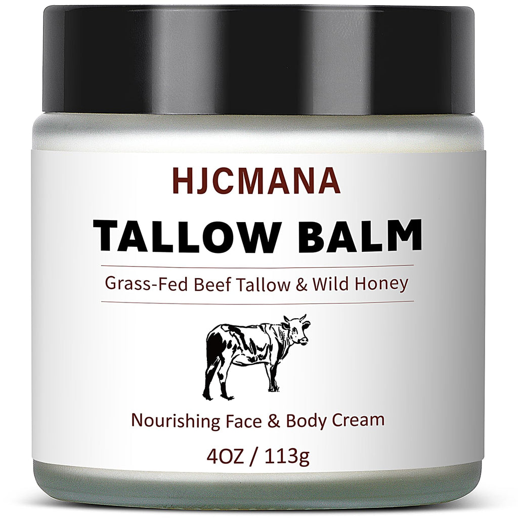 HJCMANA Beef Tallow for Skin 4 OZ, Natural Unscented Tallow and Honey Balm, Grass Fed Beef Tallow for Face and All Skin Types