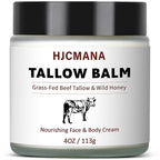 HJCMANA Beef Tallow for Skin 4 OZ, Natural Unscented Tallow and Honey Balm, Grass Fed Beef Tallow for Face and All Skin Types