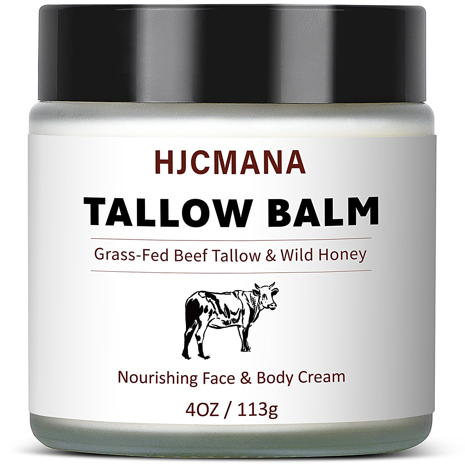 HJCMANA Beef Tallow for Skin 4 OZ, Natural Unscented Tallow and Honey Balm, Grass Fed Beef Tallow for Face and All Skin Types
