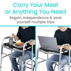 Vive Walker Tray for Folding Walker - (w/Cup Holder) - Adult Mobility Accessories - Fits Standard Walkers - Medical Table for Seniors Non Slip Mat for Food - Removable & Easy Assembly (Black)