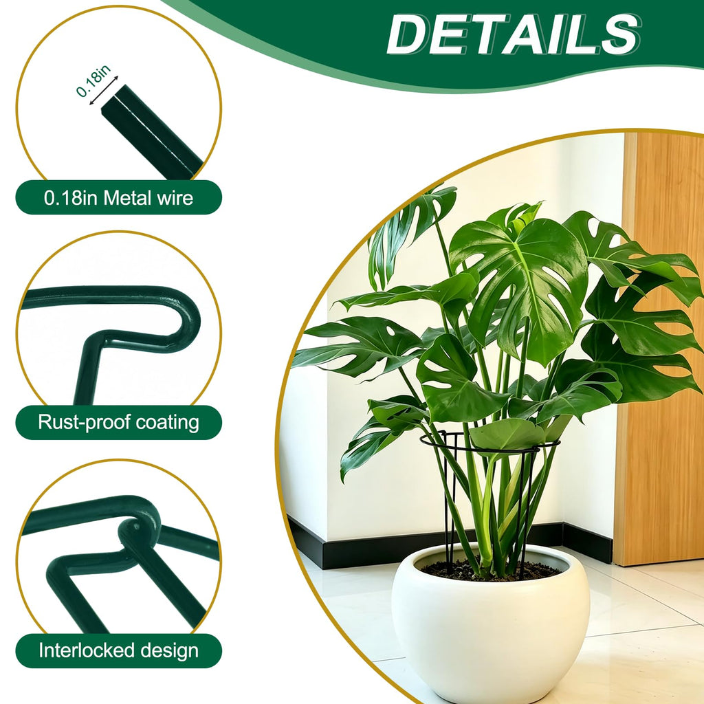 Tall Heavy-Duty 24in Plant Support Stakes - 8 Pack Adjustable Peony Cages & Supports for Outdoor Plants, Half-Round Garden Stakes for Hydrangea, Roses with Extension Stakes
