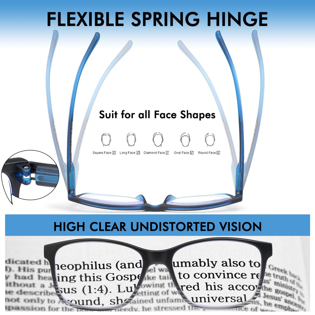 MOZVND 5 Pack Blue Light Blocking Reading Glasses for Men with Spring Hinge 2.0 Fashion Large Wide Computer Readers for Men
