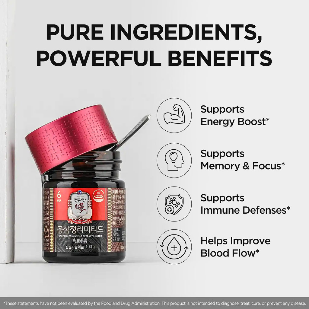 JUNG KWAN JANG Korean Red Ginseng Extract Limited 100g Jar | Ginseng Supplement, Ginseng Tea | Energy Boost,Stamina, Immune Support | 100% Korean Red Ginseng Extract | Vegan Friendly | 100g