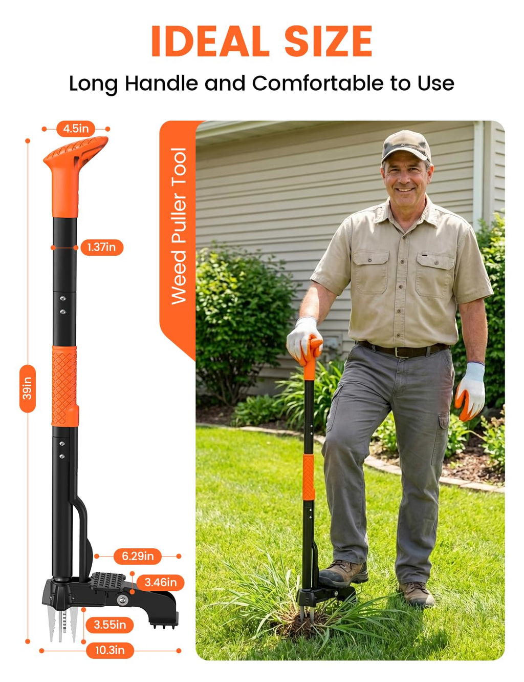Weed Puller Tool 4-Claw Stand Up Weed Remover tools with Ergonomic Long Handle/Foldable Foot Pedal/Easy Eject,Heavy Duty Garden Weeding Tools for Dandelion,Crabgrass,Thistle–No Bending Kneeling