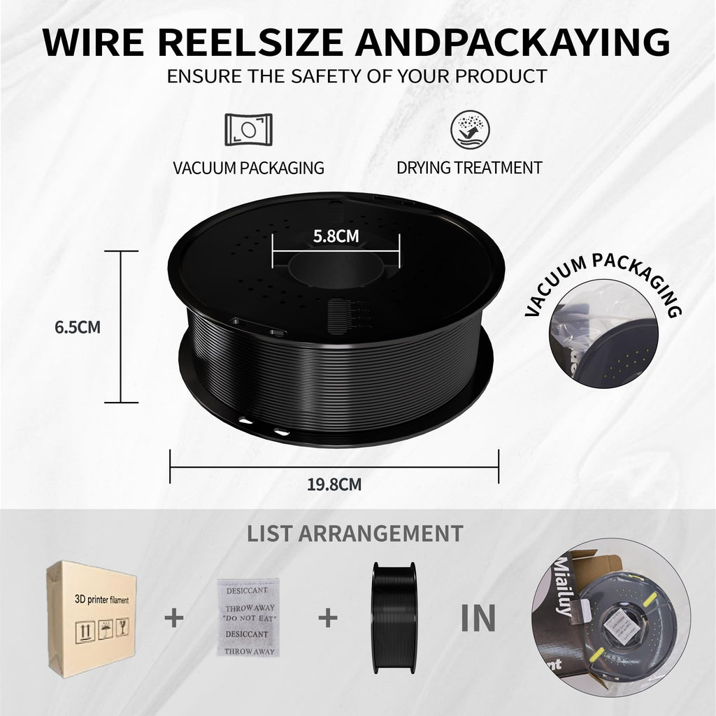 Miailuy Silk Filament PLA 1.75mm Silk 3D Printer Filament, Silk 1kg Spool (2.2lbs), Dimensional Accuracy +/- 0.02 mm, Fit Most FDM Printer (SilkBlack)