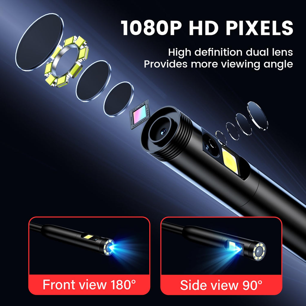 Endoscope Camera with Light: 5" 1080P HD Dual-Lens Inspection Borescope Camera for Sewer - 16.4ft Waterproof Industrial Endoscope - Flexible Snake BoreScope for Plumbing Automotive - Gift Tool for Men