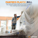 Plastic Drop Cloths, 400' Length x 9' Width Painter's Plastic Film with 4 Rolls Painter's Tape - Disposable Painter's Sheeting & Tarps for Painting, Waterproof Furniture/Couch/Floor Protection