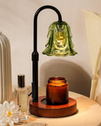 Small Candle Warmer Lamp with Timer, Adjustable Green Lamp Warmer for Jar Candles, Christmas Birthday Gifts for Women Mom Her, Unique Dimmable Candle Heater, Cute Wax Warming Light with Wood Base