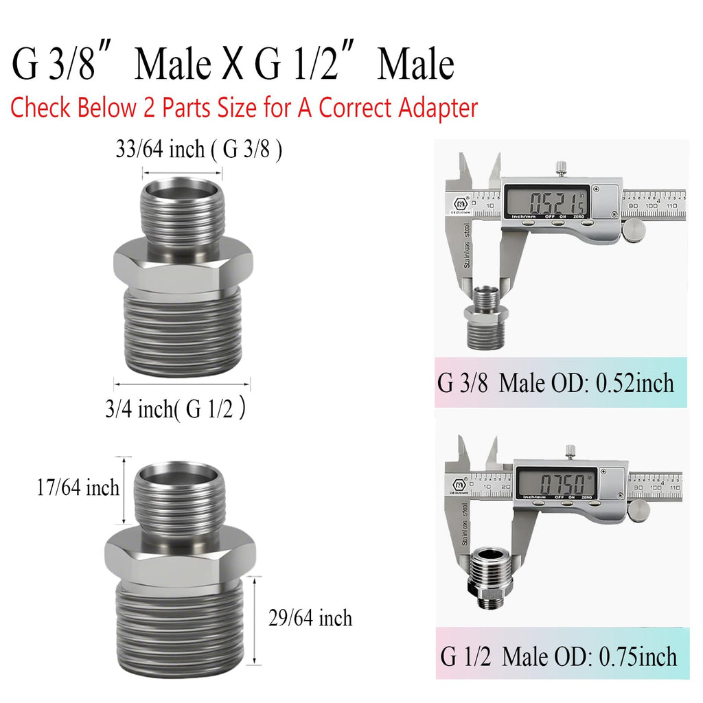 ENCMY 1/2 to 3/8 Water Line Adapter, Brass Compression reducer faucet fitting, 3/8 Male to 1/2 Male Water Hose Adapter for RV Kitchen, Pipe Connector with Teflon Tape and Filter gasket (4-Pack)