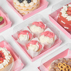 ZORRITA 7 x 7 x 4 Inches Paper Cake Boxes with Clear Lids, 40 Pack Disposable Charcuterie Boxes Square Food Containers for 4-6 Inch Cake, Dessert, Pie, Cupcake, Bakery (Pink)
