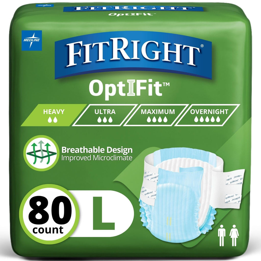 FitRight OptiFit Extra Adult Briefs, Incontinence Diapers with Tabs, Moderate Absorbency, Large, 44 to 56", 80 Count