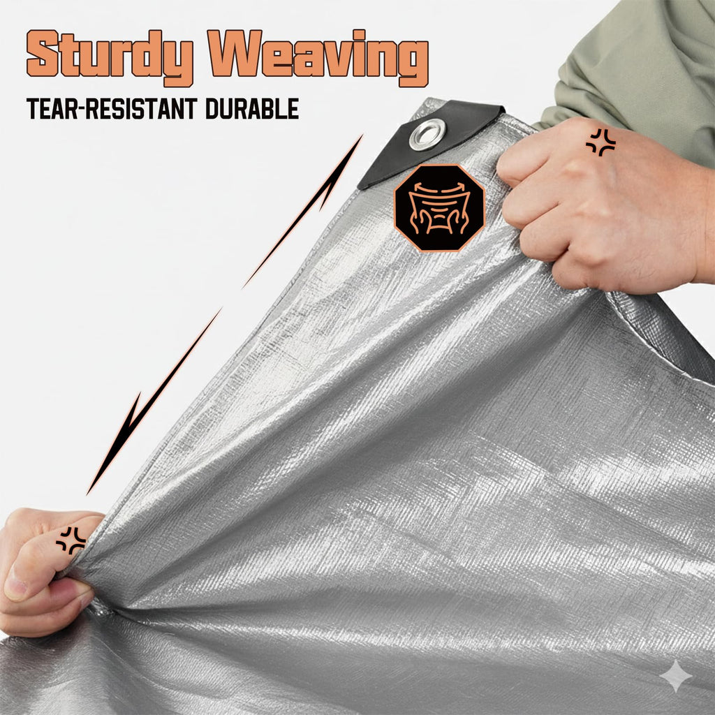 20 x 30 FT Waterproof Heavy Duty Tarp, 10 Mil Thick, Outdoor Furniture Covers, Plastic Insulated Tarpaulin for Camping Tent Roof Boat Patio Pool Cover, Large & Small Multi-Size Tarps, Silver/Brown