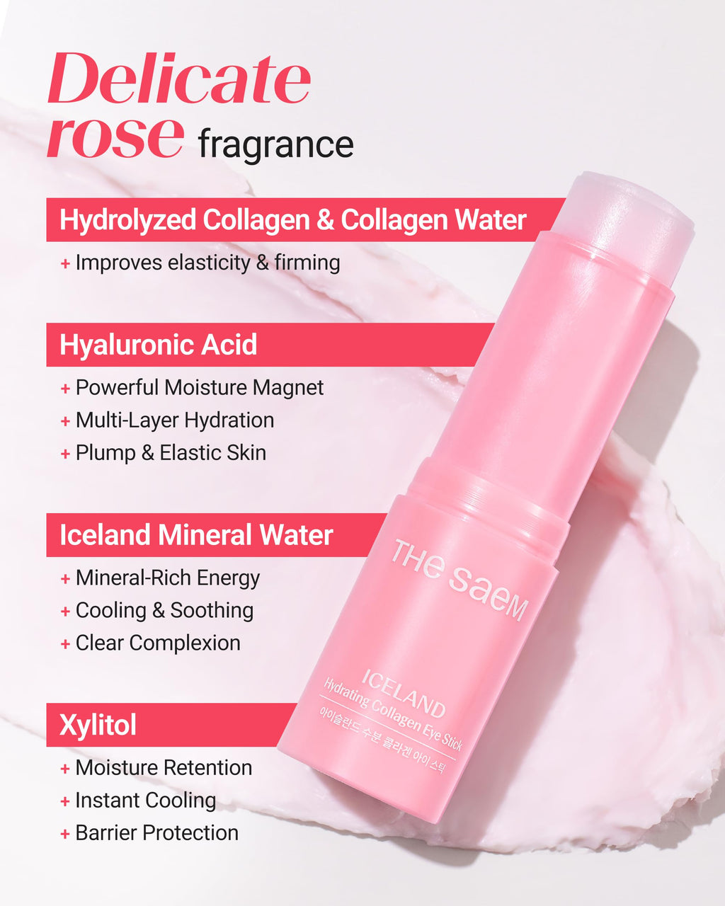 THESAEM Iceland Eye Stick Bundle - 3 Pack (Collagen + Peptide + Hydrating) 0.38 oz Each - Complete Under Eye Treatment for Dark Circles, Puffiness & Wrinkles - Anti-Aging Cooling Balm with Niacinamide