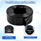 Gonioa Pool Backwash Hose 1 1/2 Inch Diameter x 25 Feet - Heavy-Duty PVC Pool Drain Hose, Reinforced Discharge Hose with Clamp for Swimming Pools, Black