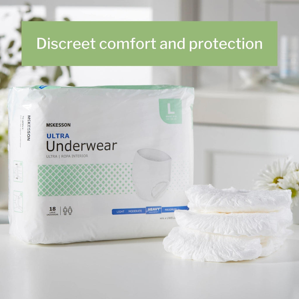 McKesson Ultra Adult Incontinence Underwear, [72 Count], Heavy Absorbency, Large, 44-58 in. Unisex Bladder Leak Protection, Pull-On Style with Tear-Away Sides, Postpartum and Incontinence Support