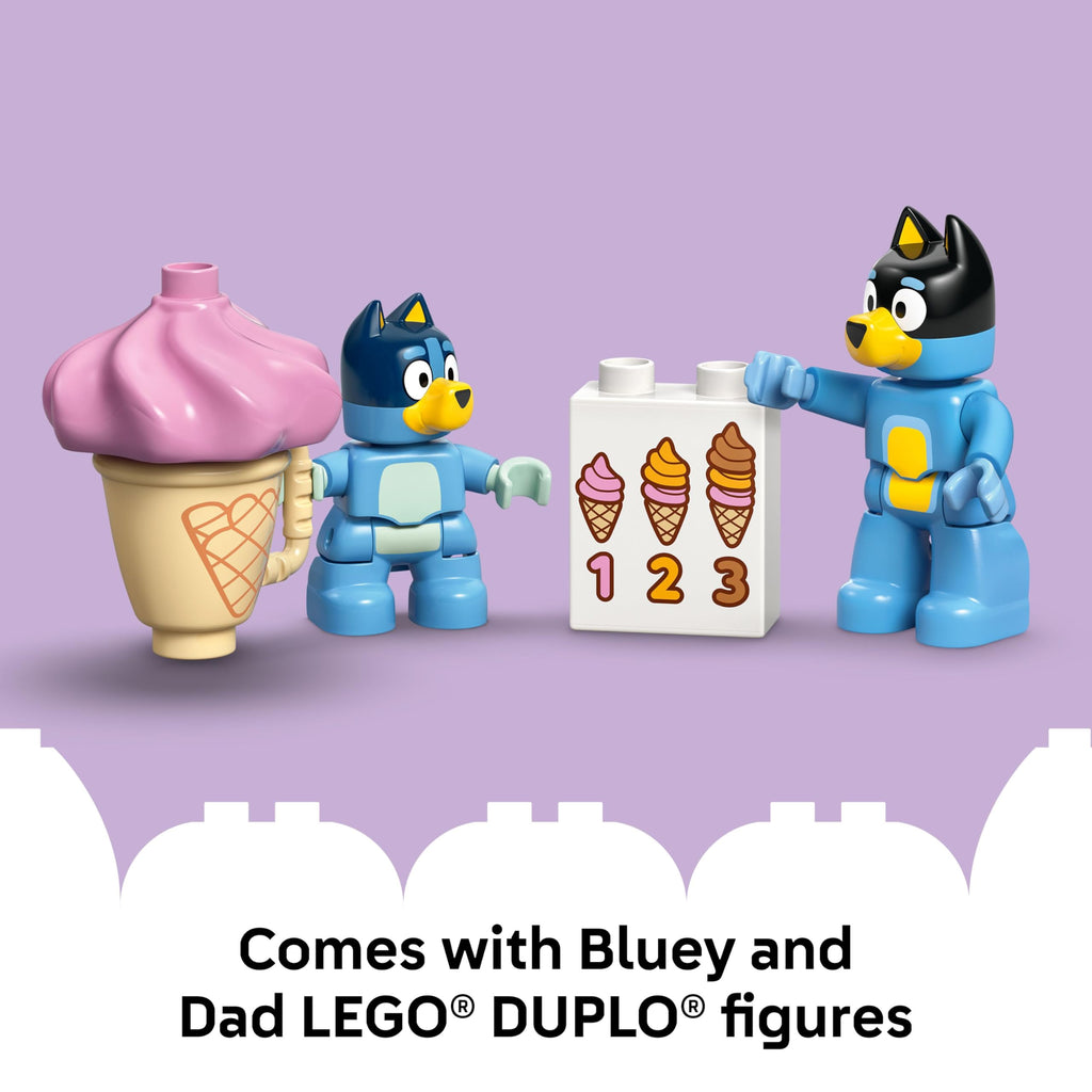 LEGO DUPLO Bluey Ice Cream Trip with Bluey - Toddler Toy for Kids, Boys, and Girls Ages 2+ - Includes Bluey Figure and Ice Cream Toy Stand - Sensory Toy for Pretend Play - Preschool Gift Idea - 10458
