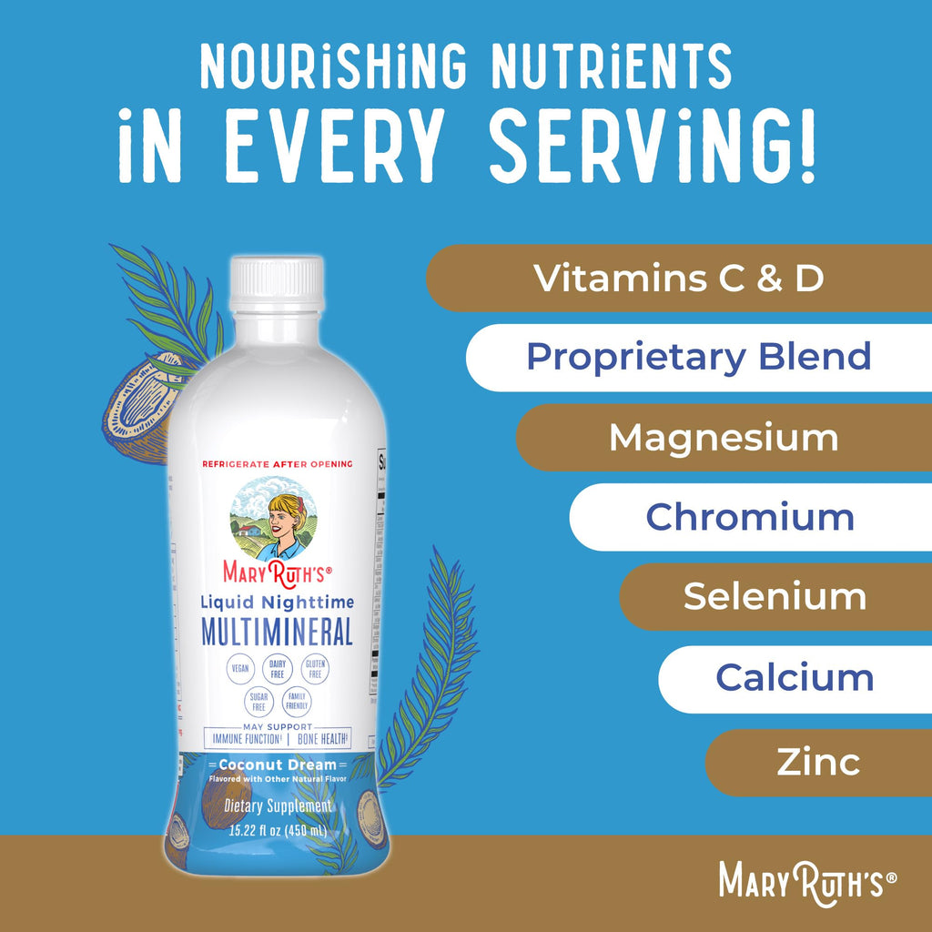 MaryRuth Organics Liquid Nighttime Multimineral | No Melatonin | Bedtime Routine | Magnesium Citrate | Calcium | Zinc | Vitamin D3| Available in 4 Flavor - Vegan | Sugar Free | Gluten Free | 15.22 Oz