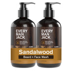 Every Man Jack Sandalwood Beard Wash - Cleanse, Soften, and Hydrate for a Healthier Beard - Made w/Naturally Derived Ingredients like Aloe Vera and Coconut - 6.7 oz - 2 Pack