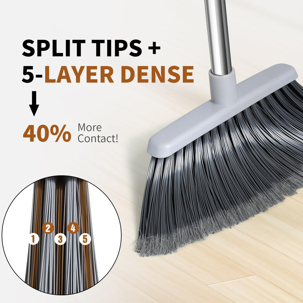 Broom, Outdoor Brooms for Sweeping Indoor, Adjustable 55" Pet Hair Removal Hevy Duty Broom for Floors Home Kitchen Garage Commercial Patio Industrial Snow (Pack of 2)