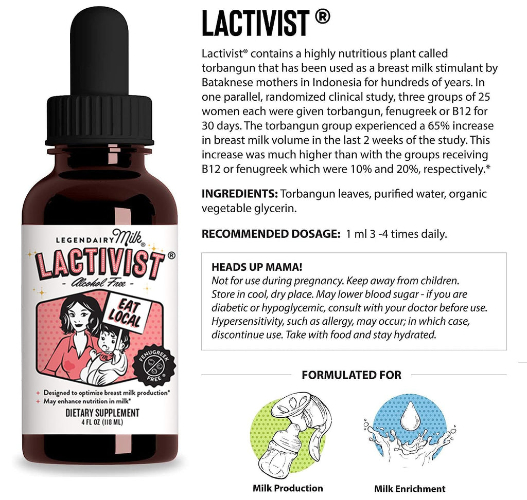 Legendairy Milk Lactivist Drops, Breastfeeding Supplement to Increase Breast Milk Supply, Organic Torbangun for Lactation, Made in USA, Alcohol Free, 4 Fl Oz