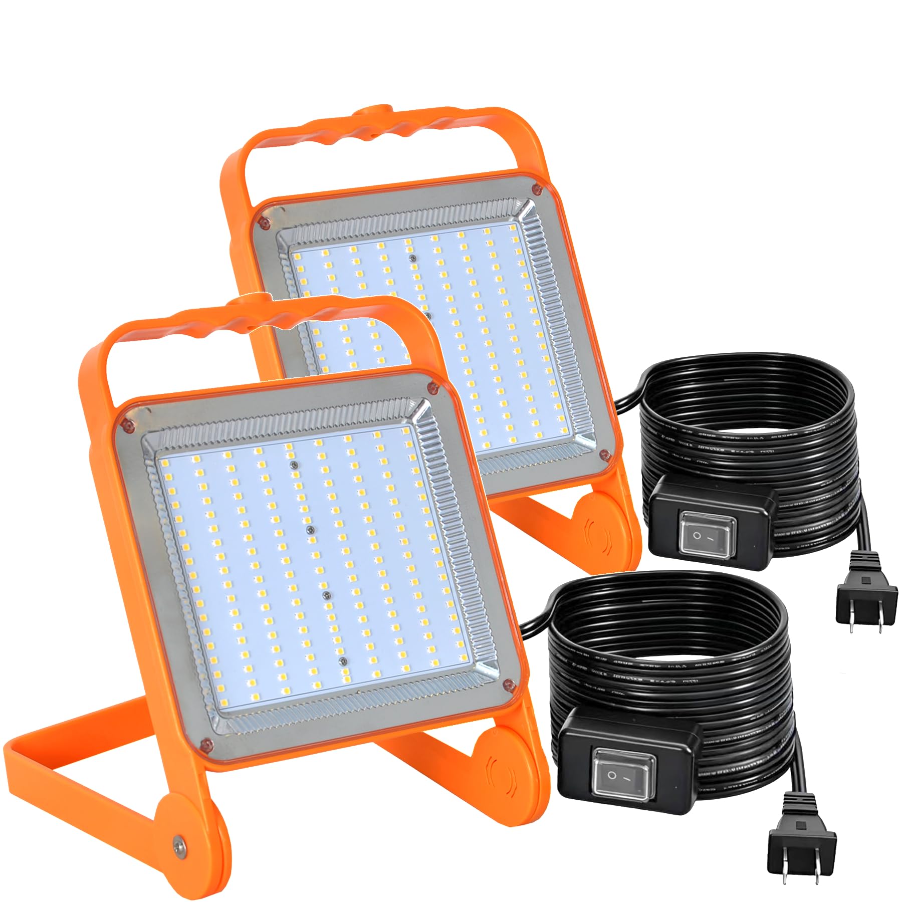 2-Pack 50W Super Bright LED Work Light - 8,000LM (500W Equivalent), IP65 Waterproof, 10ft Heavy Duty Cord, 5000K Daylight, Adjustable Flood Lights for Workshop, Garage, Construction Site