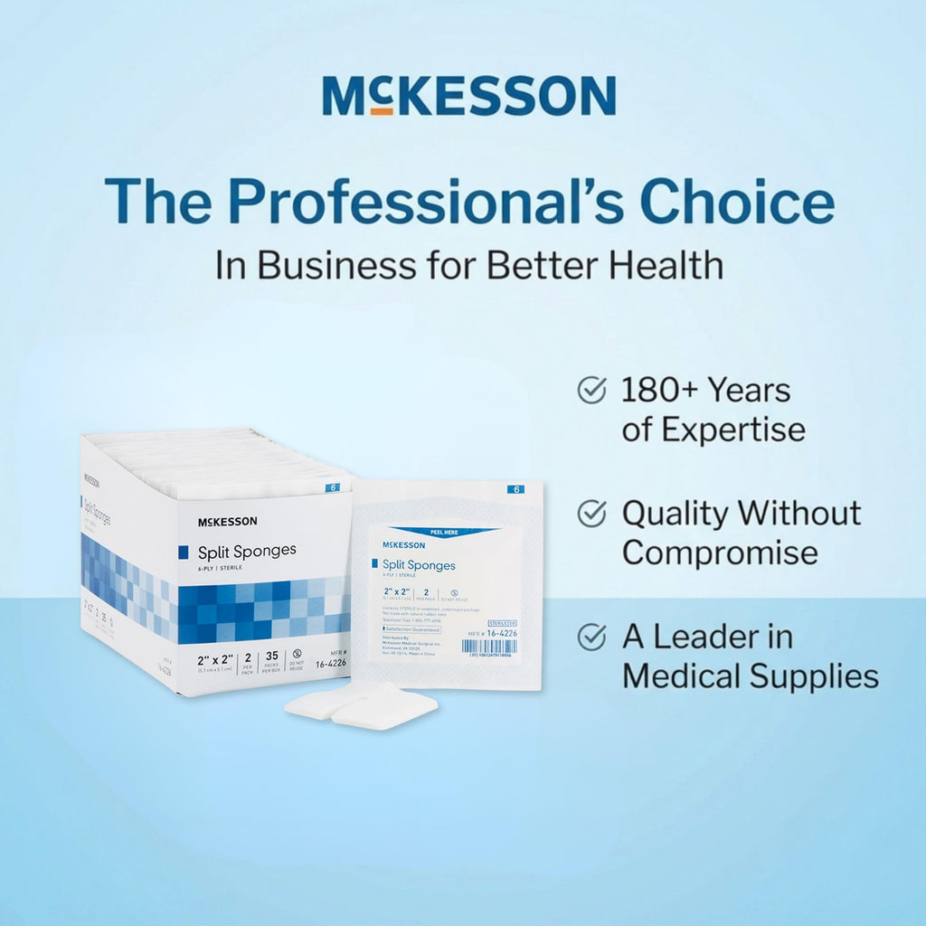 McKesson Split Sponges, Sterile, 6-Ply, 2 x 2 in, 70 ct
