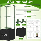 Tomato Cages for Garden, Tomato Planter with Trellis, 48in Tall Square Tomato Trellis with 18 Gallon Grow Bags, Patio & Balcony, Metal Tomato Cage for Tomatoes Cucumbers Peas Climbing Plants, 3 Pack