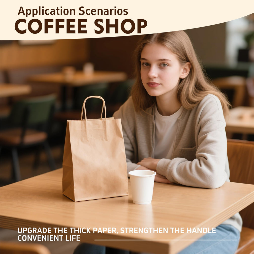 YEEHAW 100 pcs Brown Paper Gift Bags with Handles, 8x4.5x10.8 Inch, Medium