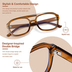 Madison Avenue Retro Aviator Blue Light Blocking Glasses for Women Men with Case, Trendy Rectangle Computer Eyeglasses Brown