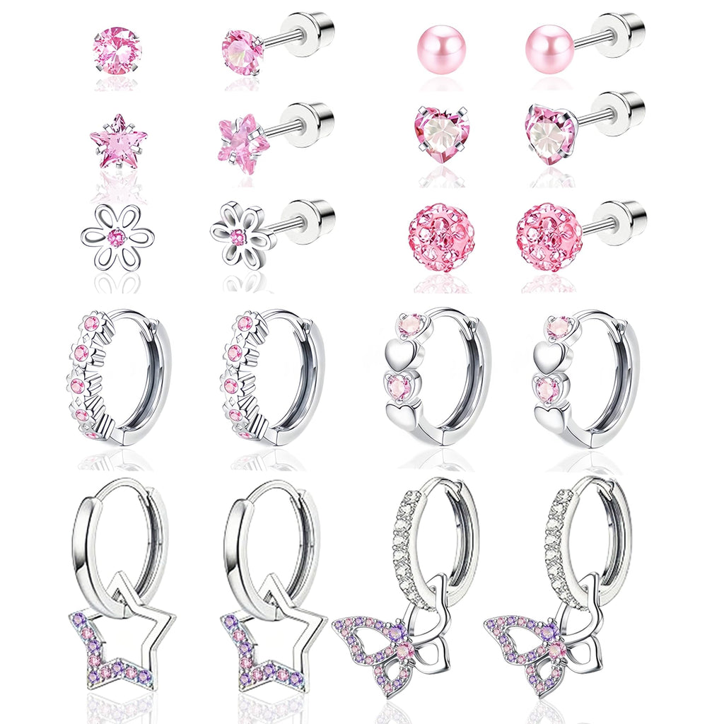 LOFITOR Hypoallergenic Screw Back Stud Hoop Dangle Earrings Set For Girls