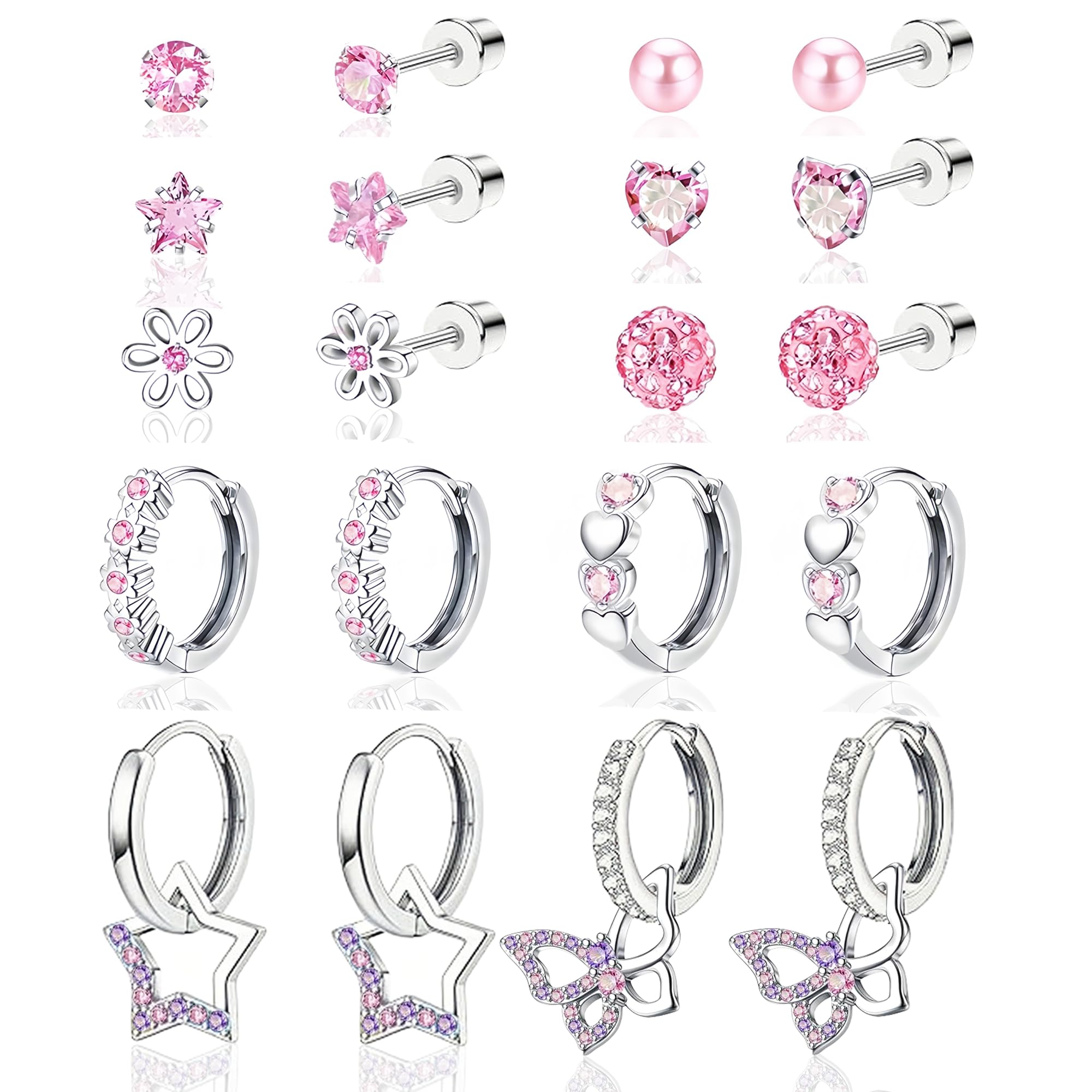 LOFITOR Hypoallergenic Screw Back Stud Hoop Dangle Earrings Set For Girls
