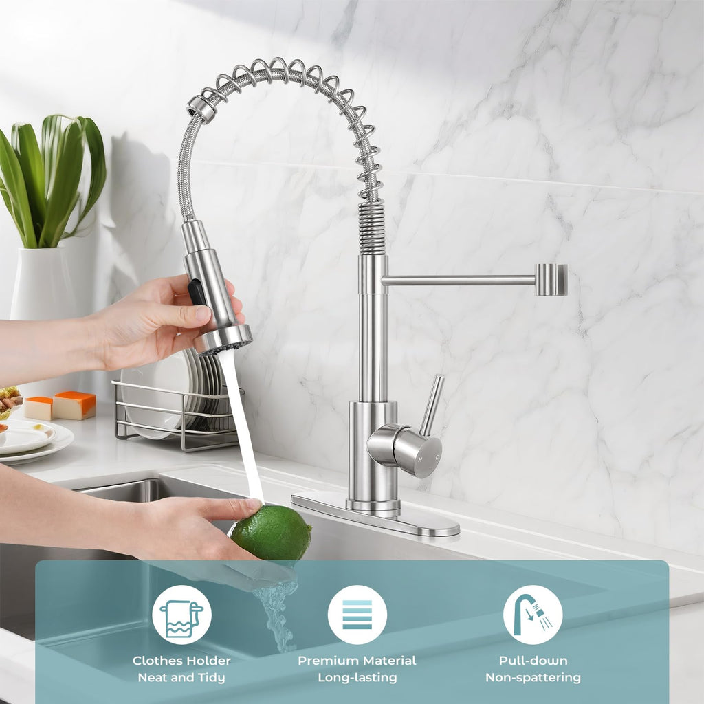 KHQF Kitchen Faucet with Pull Down Sprayer, Brushed Nickel