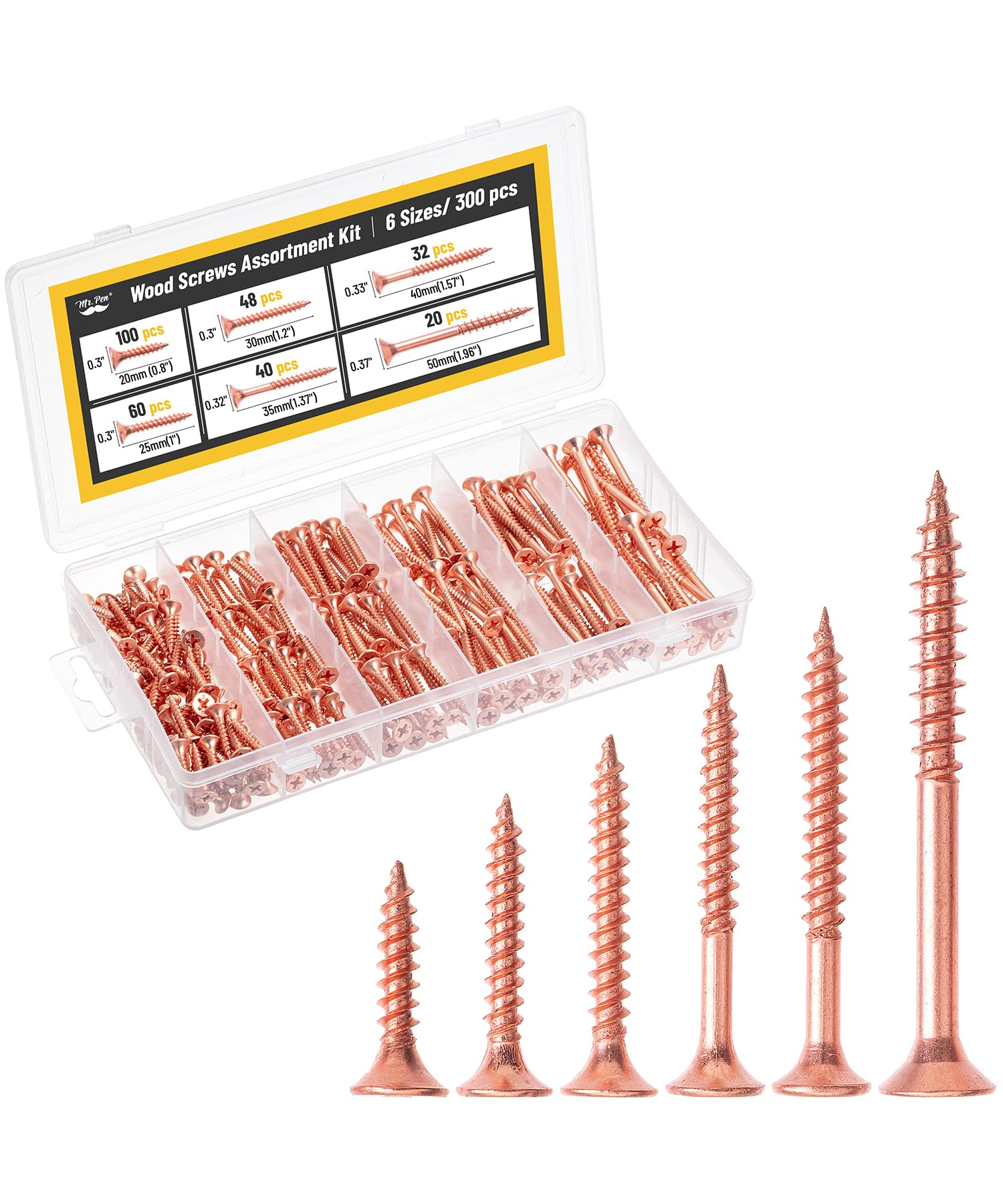 Mr. Pen- Wood Screws Assortment Kit, 300 pcs, Rose Gold, Phillips Head