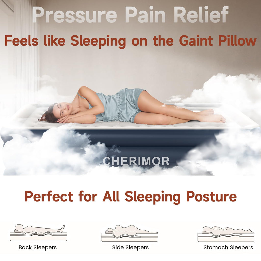 CHERIMOR California King Size Air Mattress with Built in Pump, 18" Luxury Thick Inflatable Blow up Mattress for Guests & Home, Fast Self-Inflating Air Bed with Carry Bag for Camping