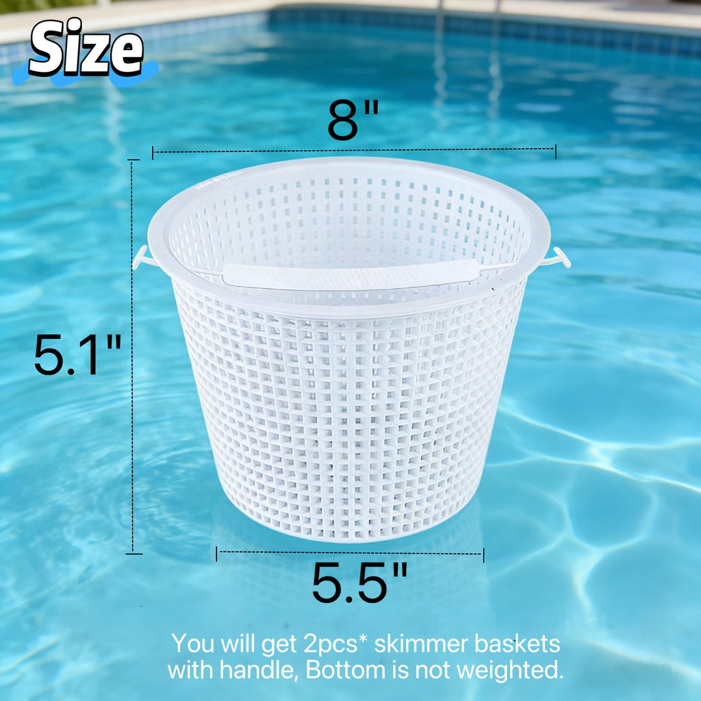 WENPENG Pool Skimmer Basket 8 Inch Pool Filter Basket with Handle (Set of 2), Plastic Replacement Skimmer basket for Inground Pool Remove Leaves Debris, Fits Most Hayward Pentair Pool Skimmers (White)
