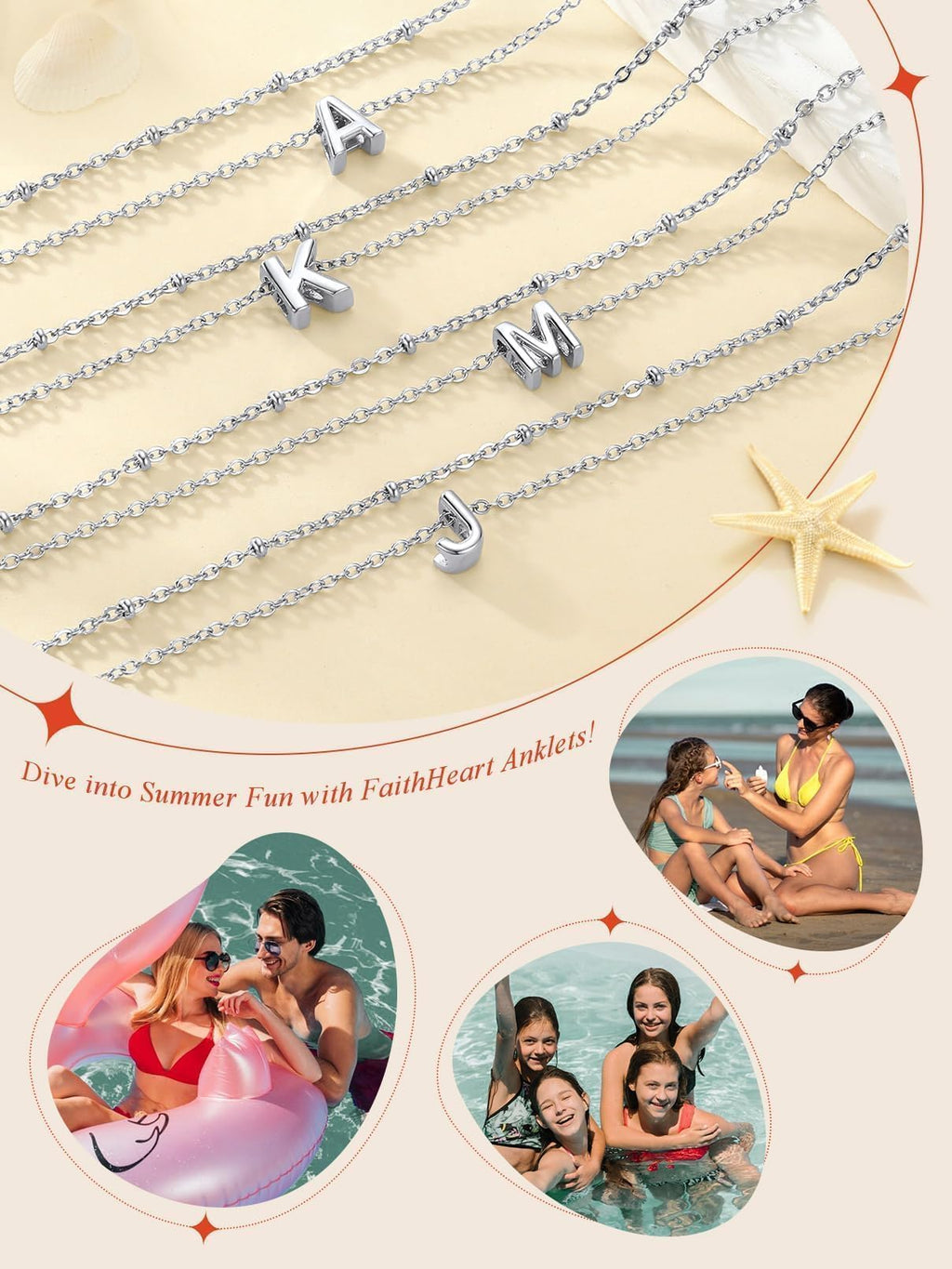 FaithHeart Silver Anklets for Women Waterproof, Dainty Layered Initial Ankle Bracelets Letter A-Z Waterproof Fashion Jewelry Gifts for Women, Length 8.5"+2"