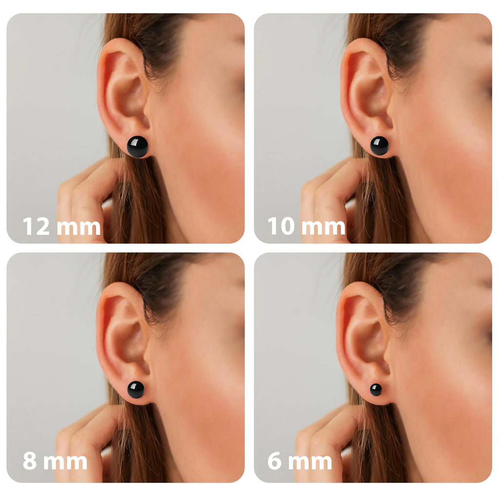 8mm Black Pearl Stud Earrings for Women - Sterling Silver - 0 Allergies