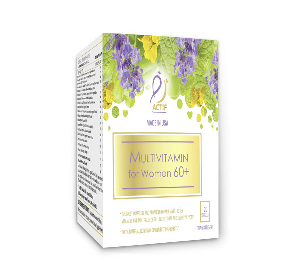 ACTIF Multivitamin for Women Age 60+ with 30 Organic Vitamins and Organic Herbs, Non-GMO, Made in USA, 2-Month Supply