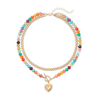 ALFISO Layered Necklaces for Women, Colorful Acrylic Beads & Heart Pendant