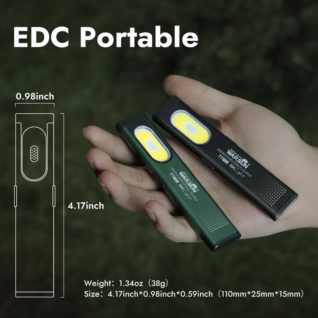 WARSUN T7 Rechargeable EDC Flashlight 2 Pack, Slim Pocket Flashlight with USB-C Charging, Clip & Magnetic Base, Lightweight Portable LED Work Light for Everyday Carry, Camping & Emergency