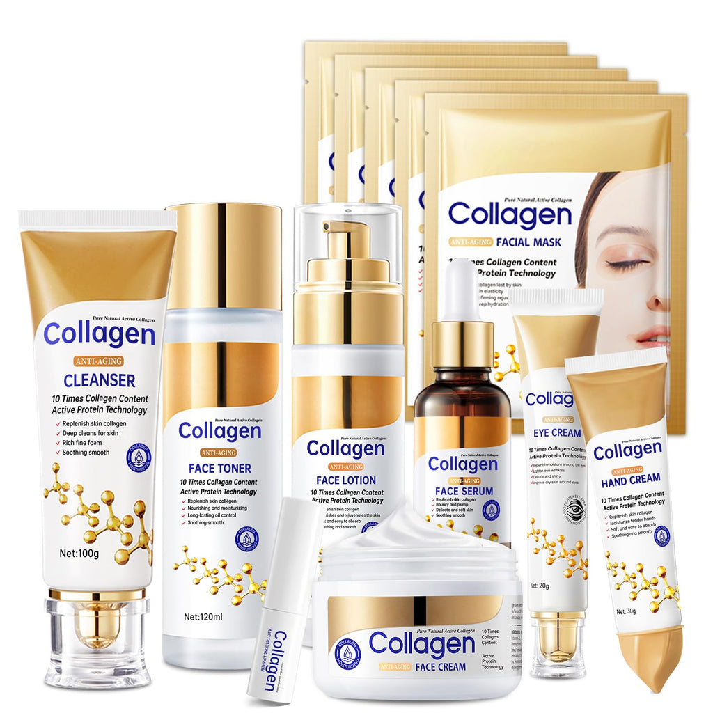 Collagen Skin Care Set,13-In-1 Travel Skincare Kits for Firming Skin, Shrink Pores, Anti Aging Skincare Set for Reduce Wrinkles.Smooth Fine Lines.Hydrating,Facial Kits for Women & Girls.