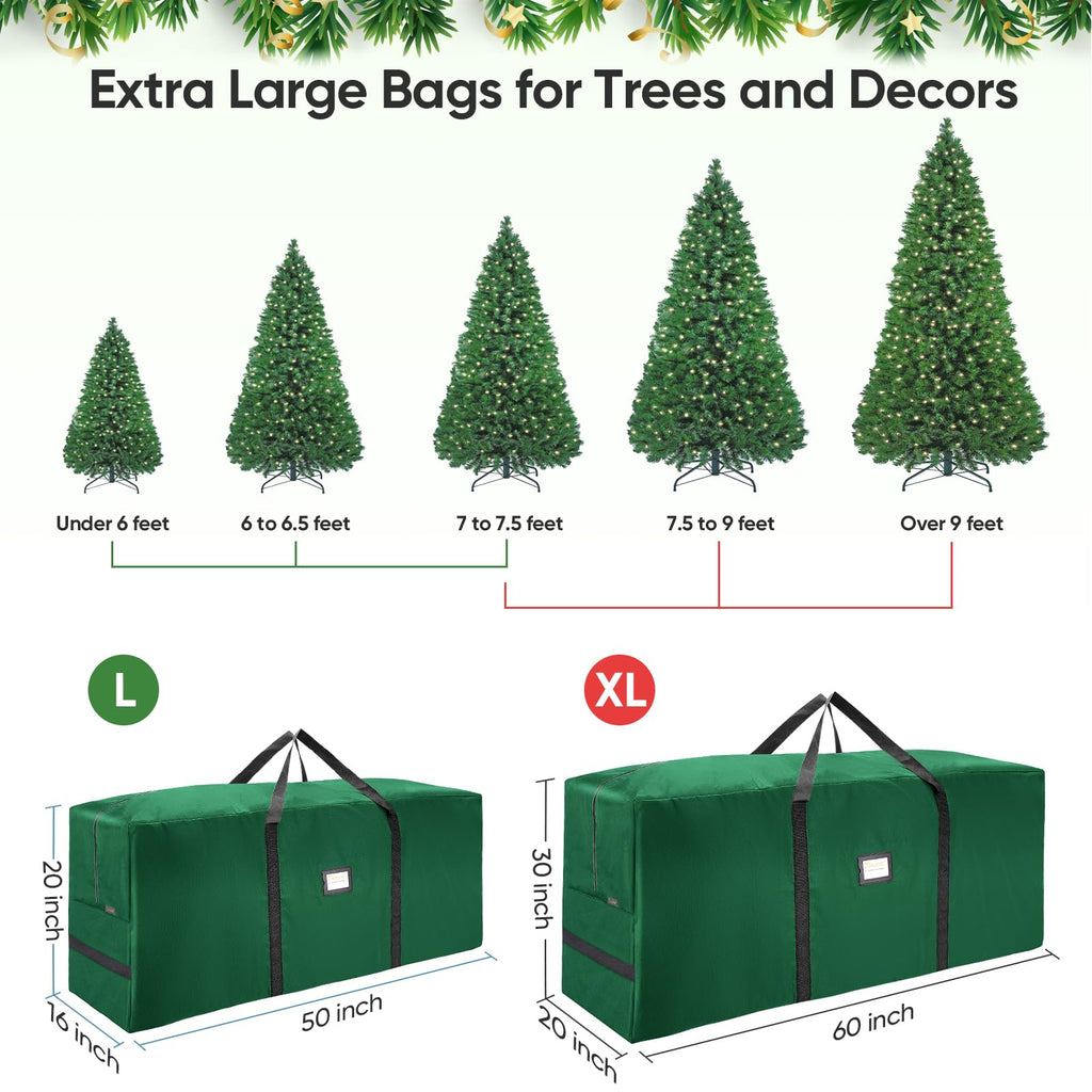 BALEINE 7.5 ft Christmas Tree Storage Bag, Heavy Duty 900D Oxford Fabric with Reinforced Handles and Dual Zippers Wide Opening, Extra Large Storage Container (Green)
