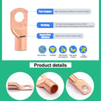 Twidec/160PCS Battery Cable Ends AWG 2 4 6 8 10 12 Gauge Copper Cable Wire Lugs,Ring Terminals Connectors,Copper Ring Terminals Connectors and Hammer Lug Crimper Tool 8 AWG to 0000 AWG