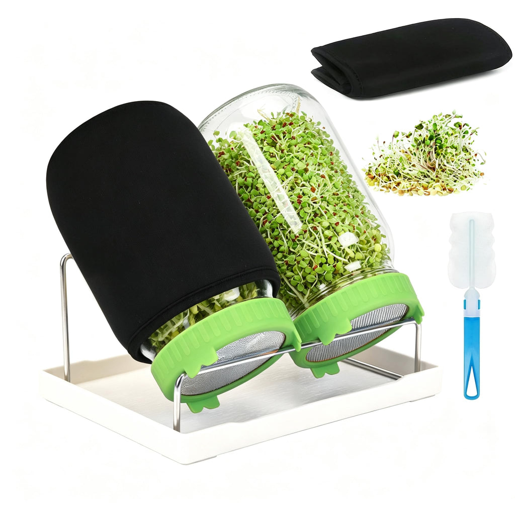 Lulonpon Sprouting Kit, 2 Sprouting Jar Kits, Wide Mouth Quart Mason Jars with Stainless Steel Screen Sprout Lids,1000ml Sprouts Growing Kit, Seed Sprouter Set for Growing Broccoli, Bean, Alfalfa ﻿